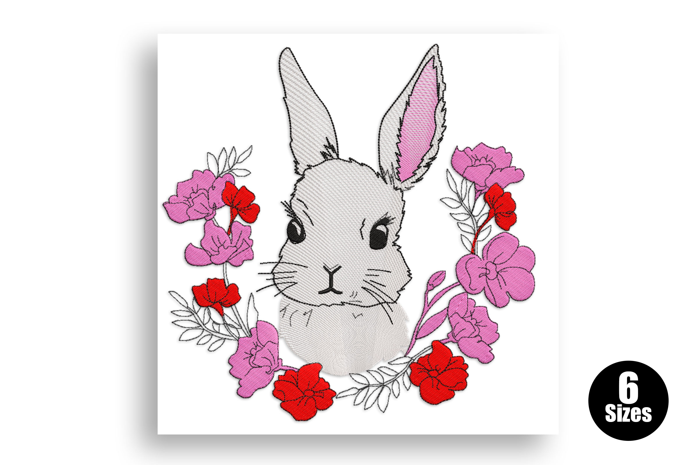 Bunny with Flowers Embroidery Design