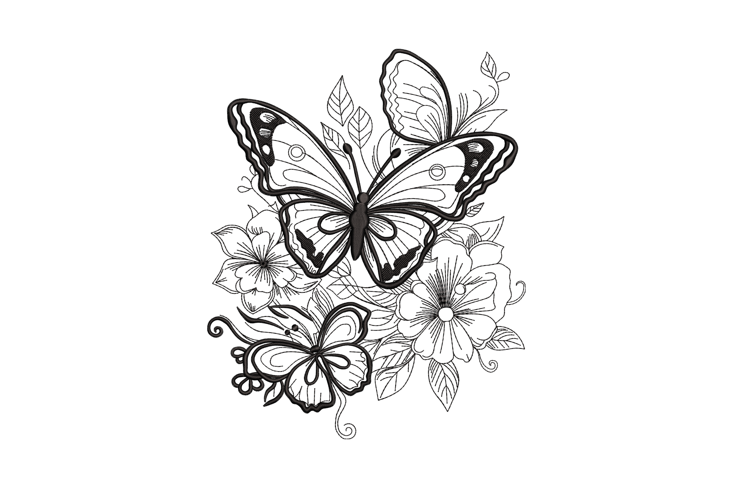 Butterflies and Blooms Embroidery Design