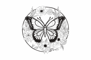 Butterfly in Floral Circle Embroidery Design