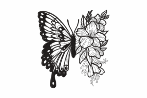 Butterfly with Floral Cluster Embroidery Design