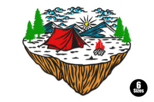 Camping Tent and Mountain Scene Embroidery Design