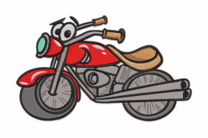 Cartoon Red Motorcycle with Eyes Embroidery Design