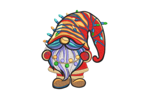 Christmas Gnome with Lights Embroidery Design