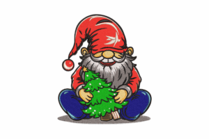 Christmas Gnome with Tree Embroidery Design