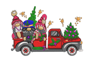 Christmas Gnomes in Vintage Truck Embroidery Design