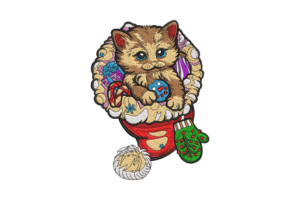 Christmas Kitten in Holiday Stocking Embroidery Design