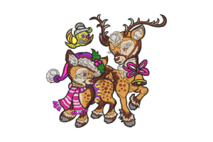 Christmas Reindeer with Winter Bird Embroidery Design