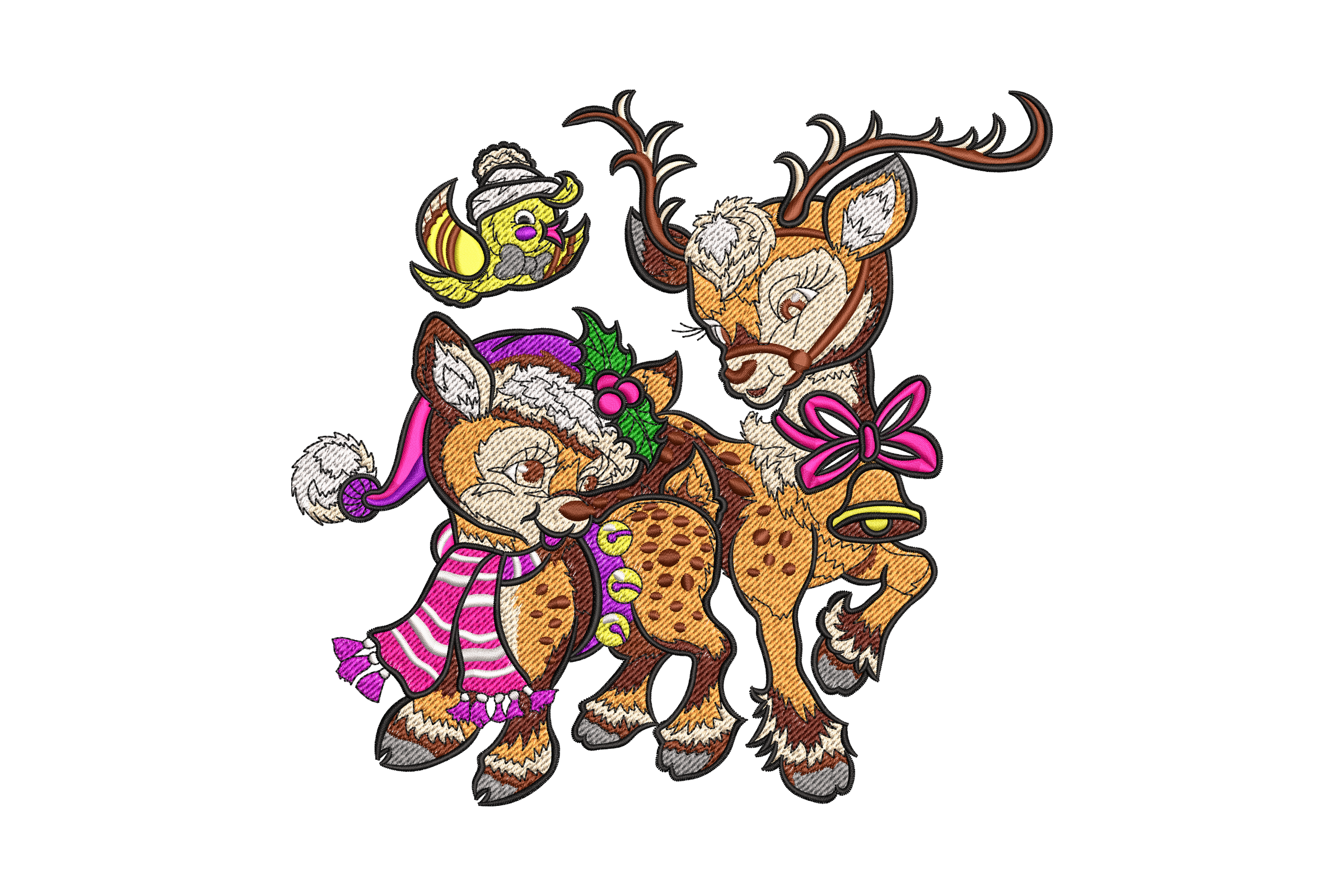 Christmas Reindeer with Winter Bird Embroidery Design