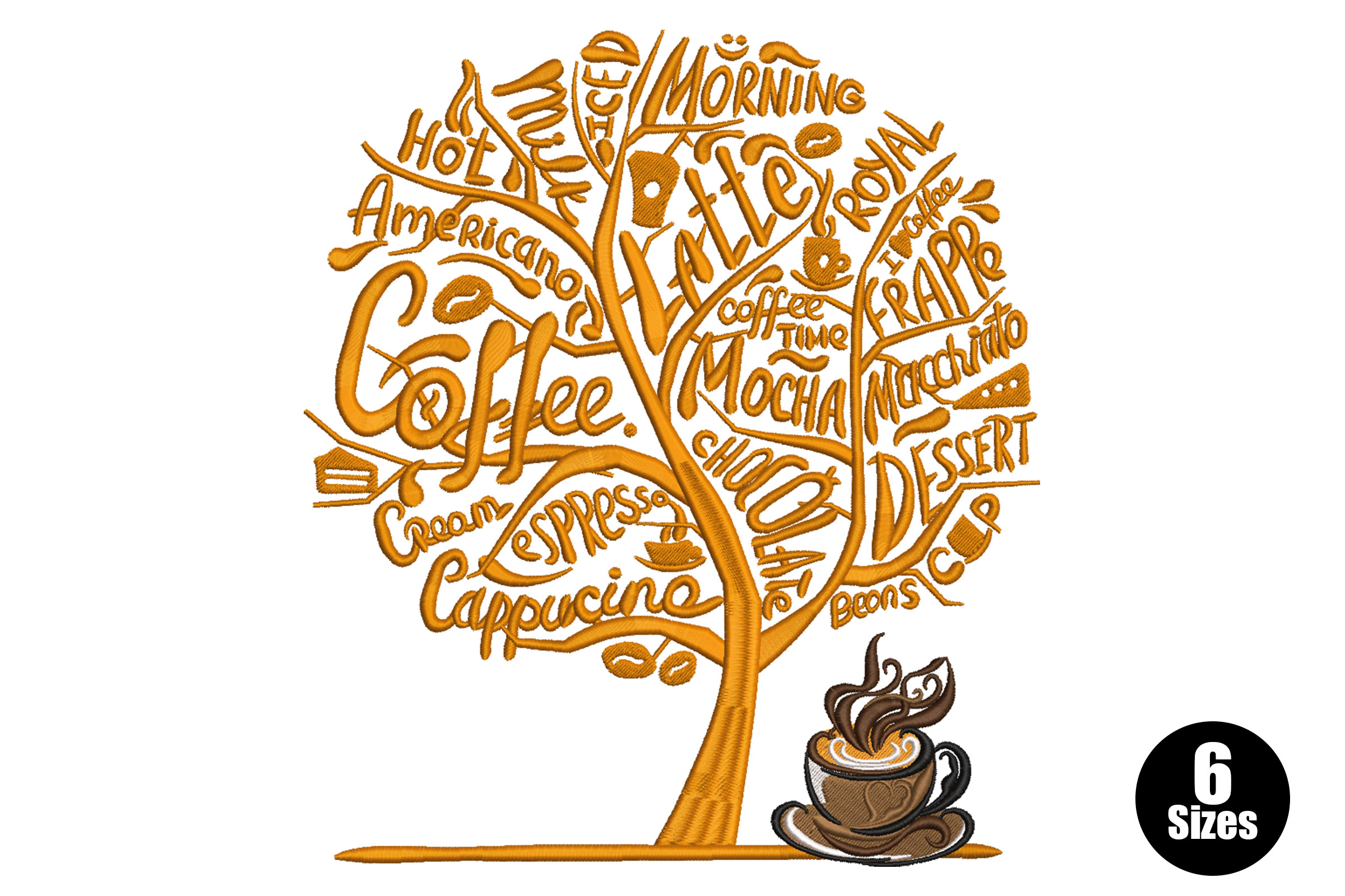 Coffee Tree Word Art Embroidery Design
