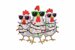 Cool Christmas Chickens Embroidery Design
