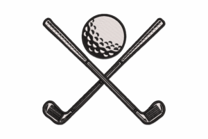 Crossed Golf Clubs and Ball Embroidery Design