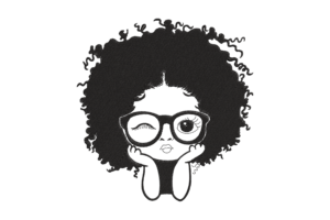 Curly-Haired Girl with Glasses Embroidery Design