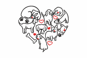 Cute Dogs in Heart Shape Line Art Embroidery Design