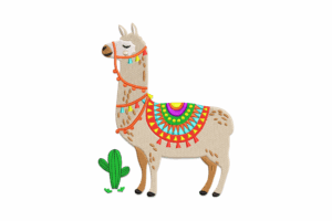 Decorated Llama with Cactus Embroidery Design