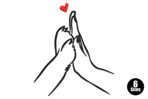 Dog and Human High-Five Line Art Embroidery Design