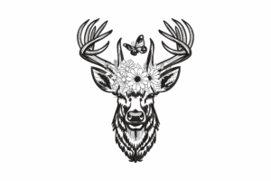 Elegant Deer Head with Floral Crown & Butterfly Embroidery Design