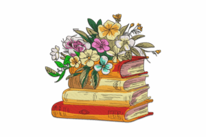 Elegant Floral Book Stack Embroidery Design