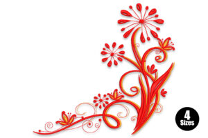 Elegant Red Floral Swirl Embroidery Design
