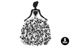 Elegant Woman Silhouette with Floral Dress Embroidery Design