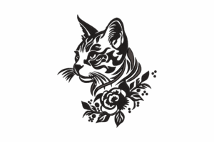 Floral Cat Profile Embroidery Design