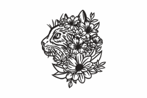 Floral Cat Silhouette Embroidery Design