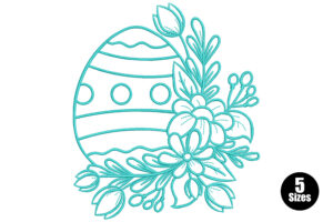 Floral Easter Egg Outline Embroidery Design