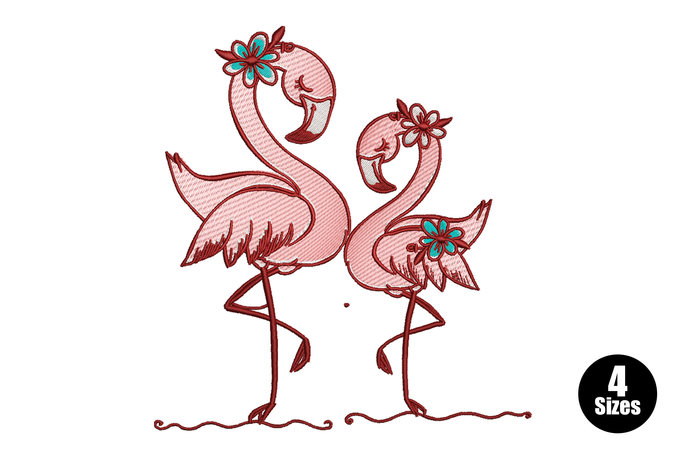 Floral Flamingo Couple Embroidery Design