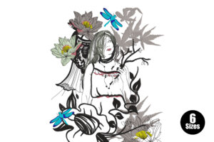 Floral Girl with Dragonflies Embroidery Design