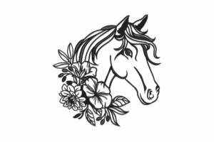 Floral Horse Portrait Embroidery Design