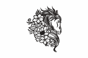 Floral Horse Silhouette Embroidery Design