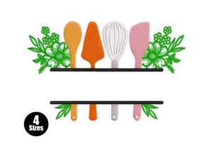 Floral Kitchen Utensils on Rack Embroidery Design