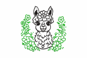 Floral Llama with Green Flowers Embroidery Design