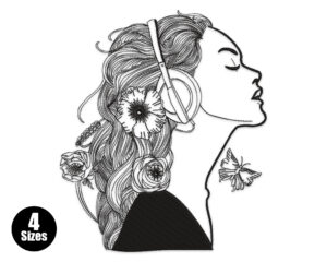 Floral Music Woman Embroidery Design