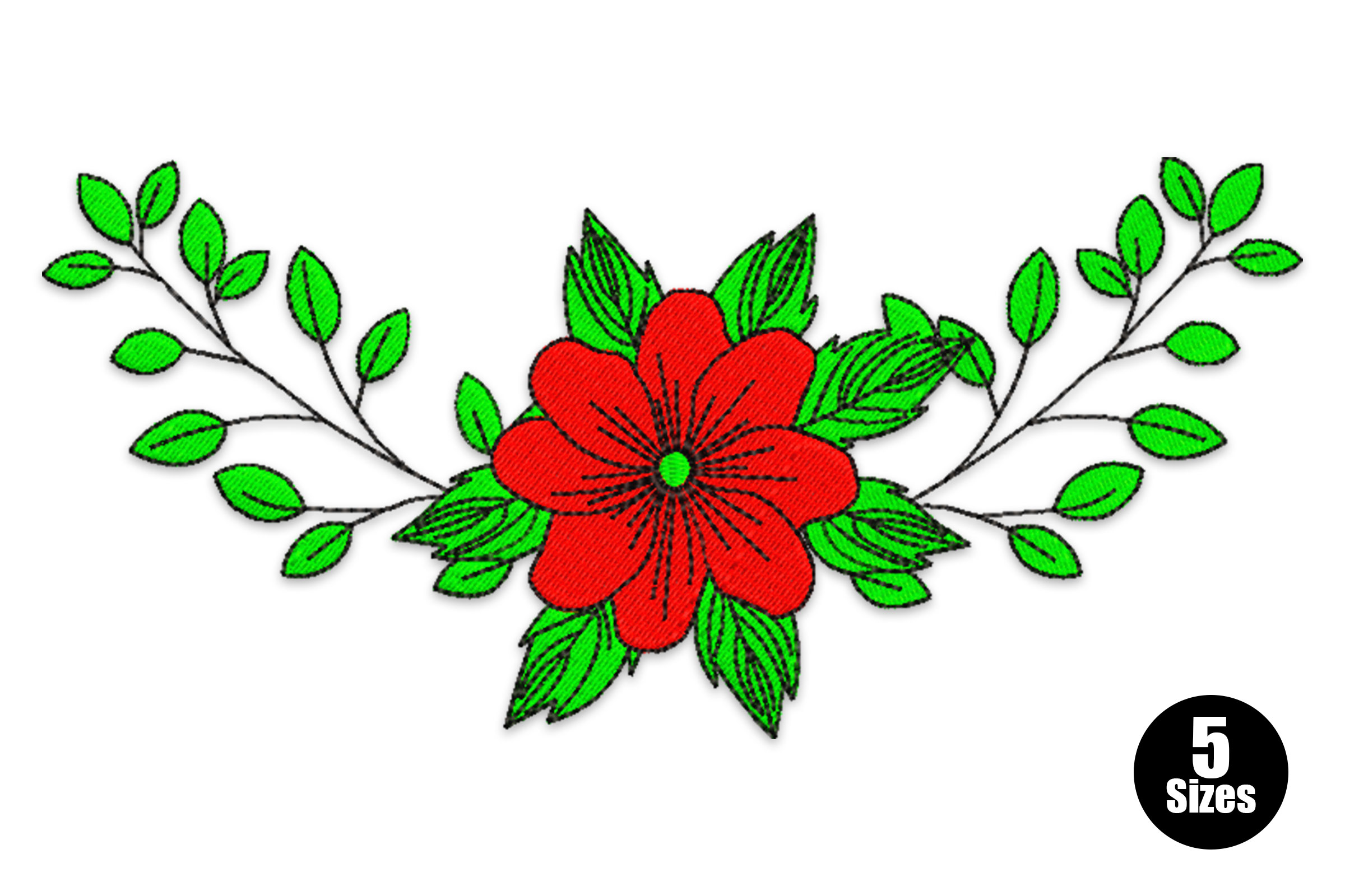 Floral Red Flower and Leaf Embroidery Design