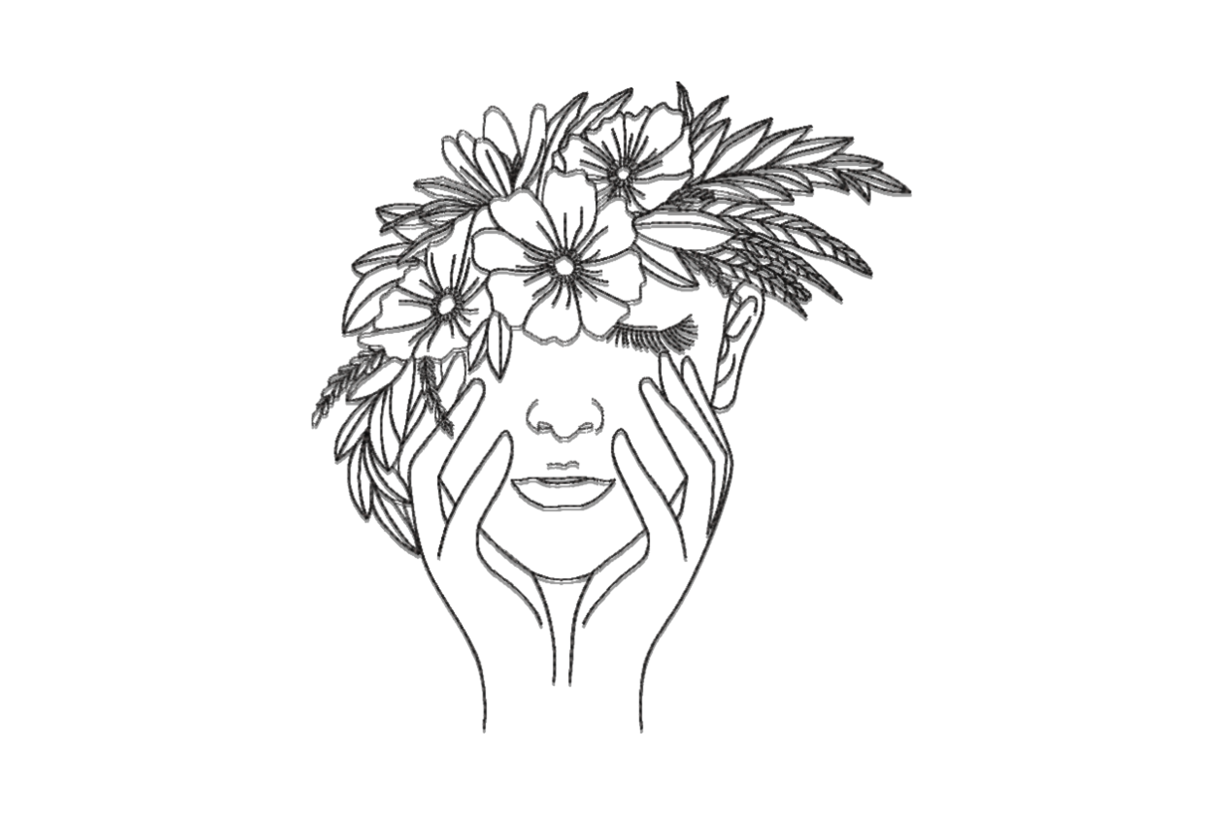 Floral Woman Face Sketch Embroidery Design