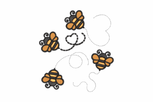 Flying Bees with Heart Trails Embroidery Design