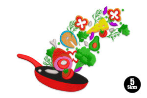 Flying Food from Skillet Embroidery Design