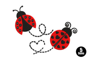 Flying Ladybugs with Hearts Embroidery Design