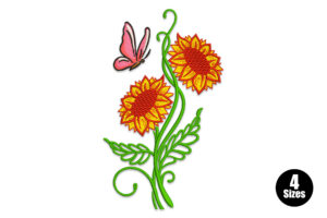 Free Butterfly and Sunflower Embroidery Design