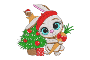 Free Christmas Bunny with Carrot & Tree Embroidery Design