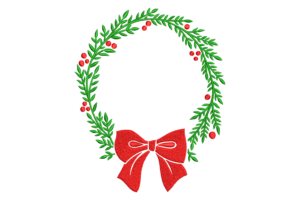 Free Christmas Wreath with Red Bow Embroidery Design
