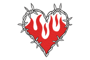 Free Flaming Heart with Barbed Wire Embroidery Design