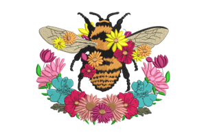 Free Floral Bee Wreath Embroidery Design