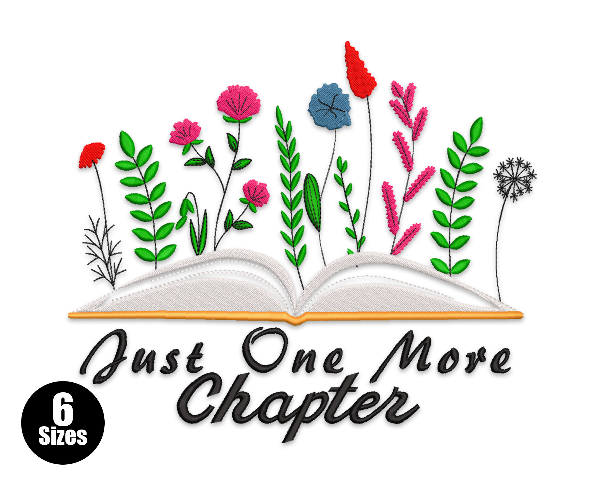 Free Just One More Chapter Book and Floral Embroidery Design