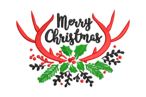 Free Merry Christmas Antlers Embroidery Design