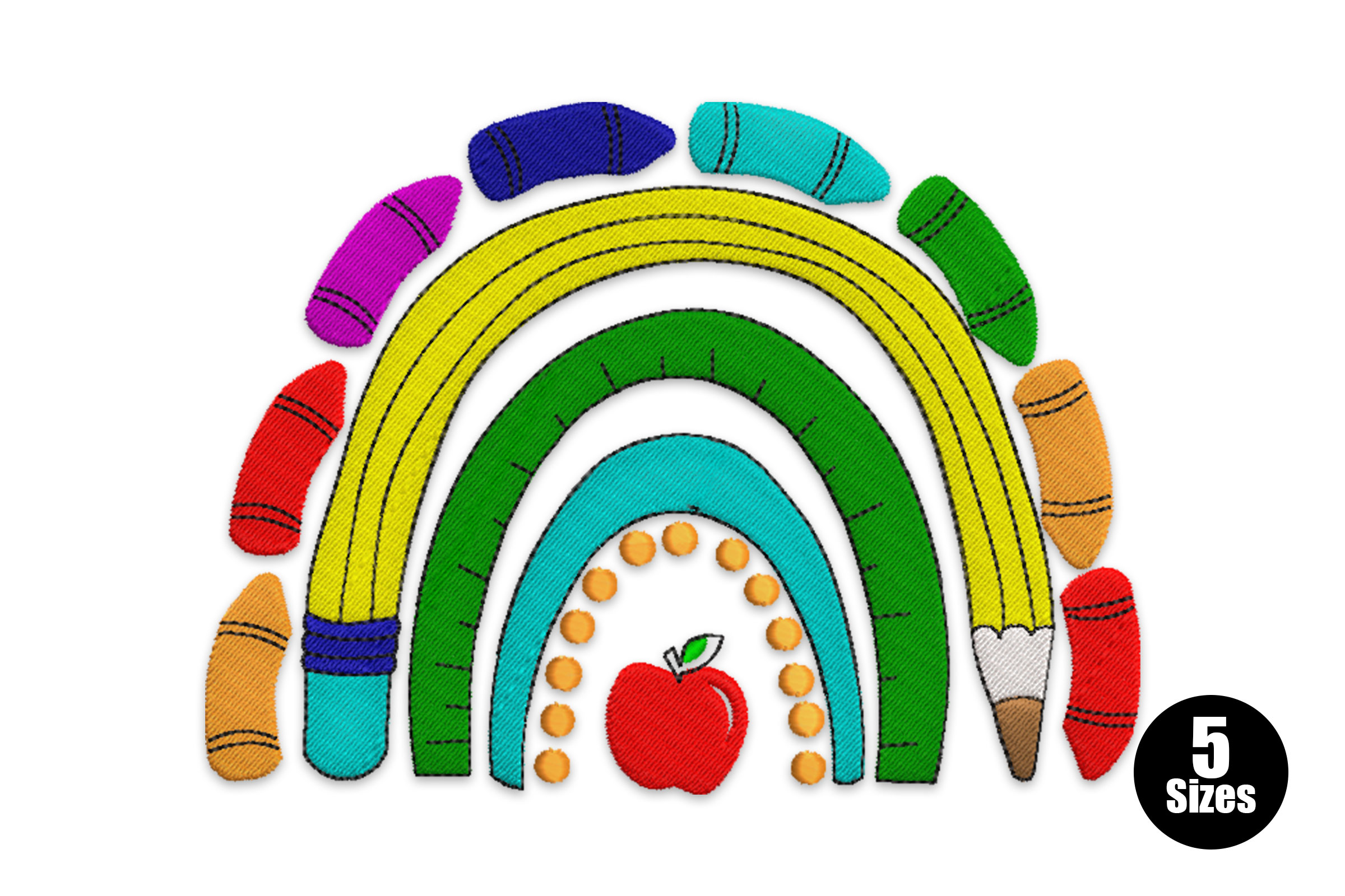 Free Rainbow School Supplies Embroidery Design