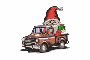 Christmas Gnome in Vintage Truck Embroidery Design