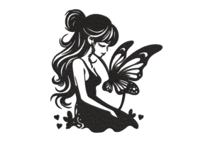 Girl with Butterfly Silhouette Embroidery Design