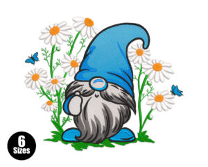 Gnome with Daisies and Butterflies Embroidery Design
