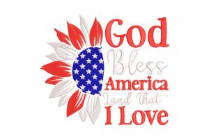 God Bless America Sunflower Embroidery Design